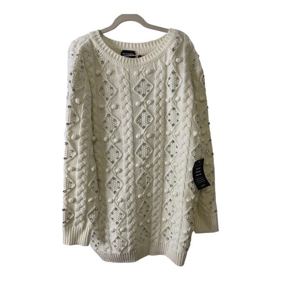 Retrofete Maple Embellished Sweater Dress Cable Knit Merino Wool Rhinestone Sz M - Picture 4 of 14